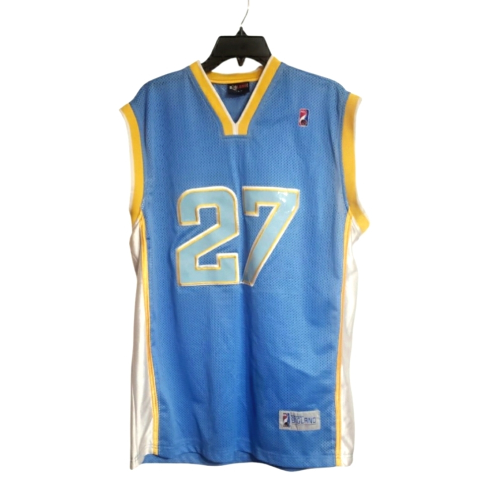 Big Land Retro Blue and Gold Basketball Jersey